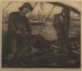 19480000 RIGGING UP IN REGENT'S DOCK LONDON Aquatint on soft ground etching Christian C. Vlasto (m. Abbas)
